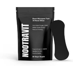 NOOTRAVIT Black Micropore Nasal Strips - 30 Day Supply | hypoallergenic ومريح | تحسين كمية الأكسجين لتحسين النوم والشخير