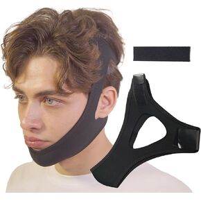 Anti Snoring Chin Strap, Chin Strap for Sleeping, Premium Airflow Jaw Strap, Stop Snoring Chin Strap, Snoring Solution for Men and Women, Breathable Chin Strap with Adjustable Velcro (Black)