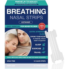Strength Nasal Strips | Clear | for Sensitive Skin | Drug-Free Snoring & Congestion Relief | 44 Count (1-Pack)