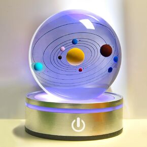 3D Solar System Crystal Ball with LED Stand, Colorful Glass Sphere Decorative Balls, Space Galaxy Decor Globe Gifts for Women Men Mom Kids