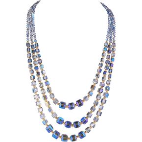 Bocar Layered Statement Necklace for Women, 3 Layer Crystal Glass Beaded Strand Necklace Fashionable Jewelry, Handmade Jewelry for Women Party Gifts