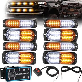 مصابيح الإضاءة التي تقودها SOCAL للشاحنات 8pcs Mount Mount الطوارئ Harzard تحذير Strobe Light Kit 12-24V Super Bright Amber White LED 14 نمط وميض مع صندوق تحكم