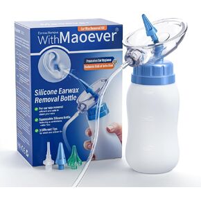 Ear Wax Removal Kit, Squeezable Silicone Ear Cleaner with Earmuff for Waste Water Recycling, Gentle & Effective Ear Irrigation Tool (Blue)