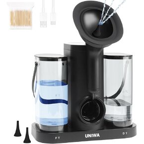UNIWA Ear Wax Removal, Electric Ear Cleaner with Reusable Replacement Tips, 4 Pressure Settings, Safe and Effective Ear Rinsing Kit for Adults, Ear Irrigation Kit & USB-C Cable, IPX7, Black