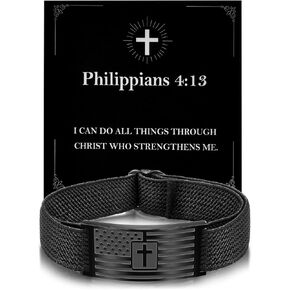 Christian Cross Bracelet for Men American Flag Engarved Bible Verse Inspirational Black Elastic Strap Adjustable Bracelets Jesus Christian Birthday Graduation Gifts for Him in Saudi Arabia