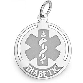 PicturesOnGold.com Sterling Silver Round Diabetic Medical ID Charm or Pendant - 1/2 Inch X 1/2 Inch