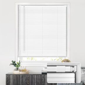 LazBlinds No Tools No Drill Cordless 1" Vinyl Mini Blinds, 100% Privacy S-Curve Blinds for Indoor Windows, Room Darkening Horizontal Window Blinds and Shades for Home, 38" W x 48" H, White