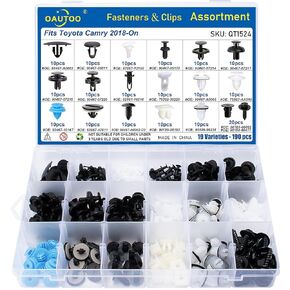 Oautoo 190pcs يناسب Toyota Camry 2018-On Body Interior and Extener Retainer Clip Clip Pressortment Fender Splash Shield Retainer Door & Rocker Panel Clips
