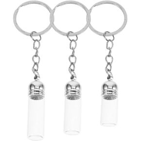 Wish Bottle Keychain 3pcs زجاجة زجاجية مصغرة مع أغطية معدنية ورائحة رئيسية تعويذة صغيرة جرة سحر قلادة قشرة صافية لـ DIY Art Crafts Silver