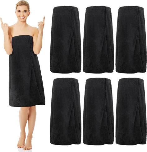 Tigeen 6 Pcs Bath Wraps for Women Waffle Spa Robe Adjustable Closure Elastic Top Lightweight Towel Dress(Xxl-4xl,Grey) in Saudi Arabia