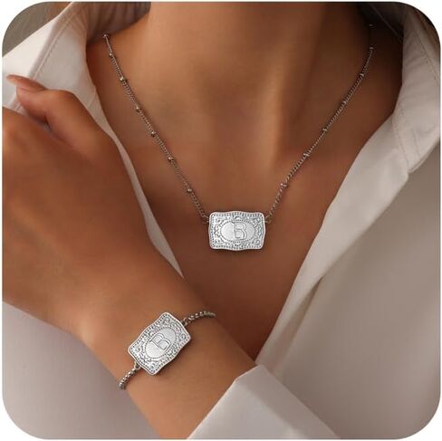 2 PCS Silver Silver Sille Starelet مجموعة للنساء ، و 18 ألف الذهب مطلي الحزام بوكلي سوار الأولي A-Z مجموعة هدايا مجوهرات على الطراز الغربي الفريدة للنساء in Kuwait