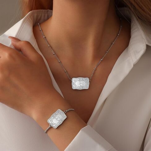 2 PCS Silver Silver Sille Starelet مجموعة للنساء ، و 18 ألف الذهب مطلي الحزام بوكلي سوار الأولي A-Z مجموعة هدايا مجوهرات على الطراز الغربي الفريدة للنساء in Kuwait