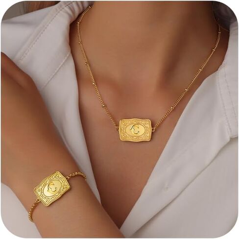 2 PCS Silver Silver Sille Starelet مجموعة للنساء ، و 18 ألف الذهب مطلي الحزام بوكلي سوار الأولي A-Z مجموعة هدايا مجوهرات على الطراز الغربي الفريدة للنساء in Kuwait