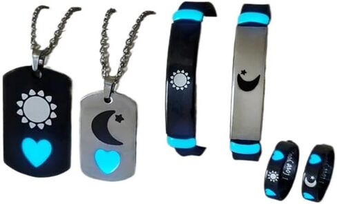 6-Piece Set Glowing Heart Crown His King Her Queen Stainless Steel Couple Necklace Ring Fashion Love Gift in Saudi Arabia