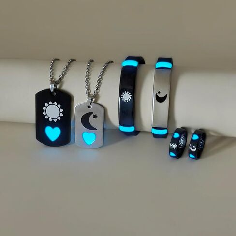 6-Piece Set Glowing Heart Crown His King Her Queen Stainless Steel Couple Necklace Ring Fashion Love Gift in Saudi Arabia