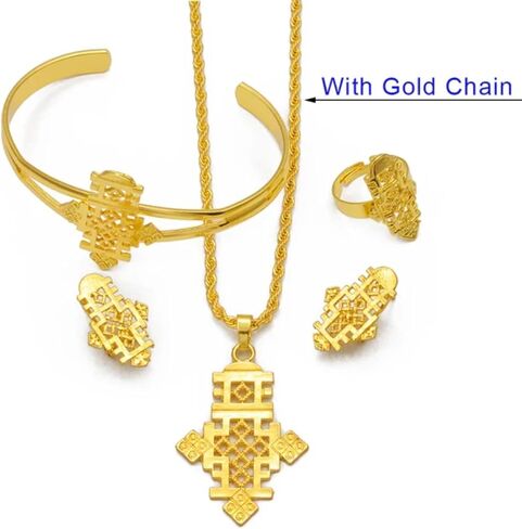 Ethiopian Jewelry for Women Set Ethiopian Eritrean Jewelry Set for Women Ethiopian Africa Traditional Cross Necklace Earrings Ring Bracelet Wedding Gift in Saudi Arabia