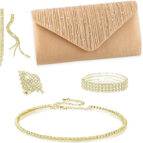 4 Pcs Rhinestone Jewelry Clutch Purses Bag Jewelry Sets for Women Wedding, Homecoming Bling Accessories Earrings Necklace Bracelet Evening Bag Handbag Clutch Purses in Saudi Arabia