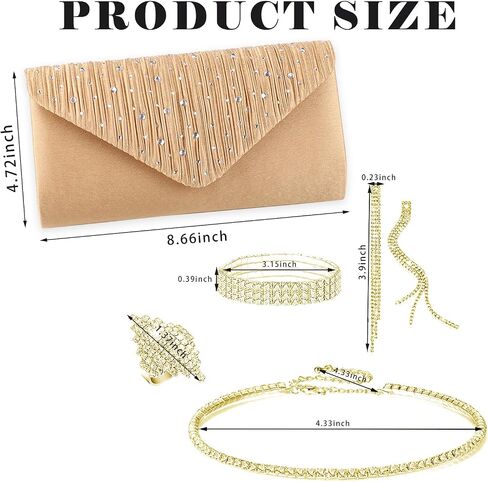 4 Pcs Rhinestone Jewelry Clutch Purses Bag Jewelry Sets for Women Wedding, Homecoming Bling Accessories Earrings Necklace Bracelet Evening Bag Handbag Clutch Purses in Saudi Arabia