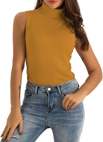 Spicy Sandia Women Stretchable Turtleneck Knit Sleeveless Slim Fit Sweater in Saudi Arabia