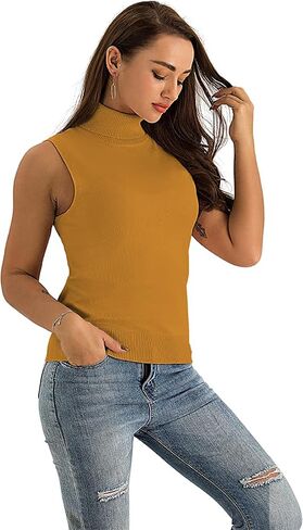 Spicy Sandia Women Stretchable Turtleneck Knit Sleeveless Slim Fit Sweater in Saudi Arabia