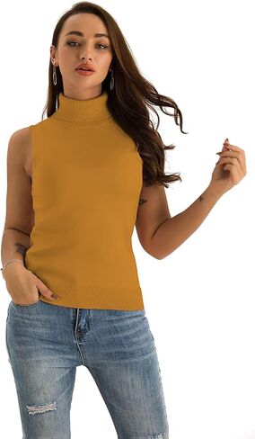 Spicy Sandia Women Stretchable Turtleneck Knit Sleeveless Slim Fit Sweater in Saudi Arabia