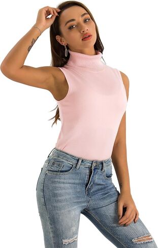 Spicy Sandia Women Stretchable Turtleneck Knit Sleeveless Slim Fit Sweater in Saudi Arabia