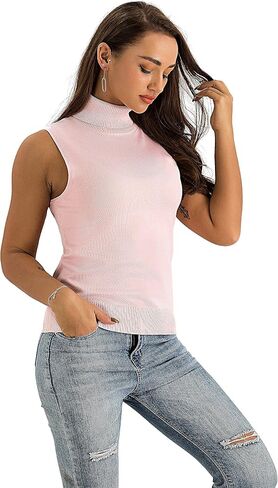 Spicy Sandia Women Stretchable Turtleneck Knit Sleeveless Slim Fit Sweater in Saudi Arabia