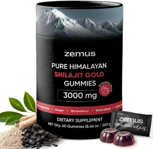 Himalayan Pure Shilajit Gummies I Lab Tested I Synergistic Blend of Ashwagandha & 5 Mushroom Complex | Fulvic Acid & 85+, Trace Minerals | for Men & Women (90 Count / 9.52 oz, Gold) in Saudi Arabia