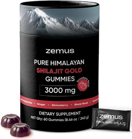 Himalayan Pure Shilajit Gummies I Lab Tested I Synergistic Blend of Ashwagandha & 5 Mushroom Complex | Fulvic Acid & 85+, Trace Minerals | for Men & Women (90 Count / 9.52 oz, Gold) in Saudi Arabia
