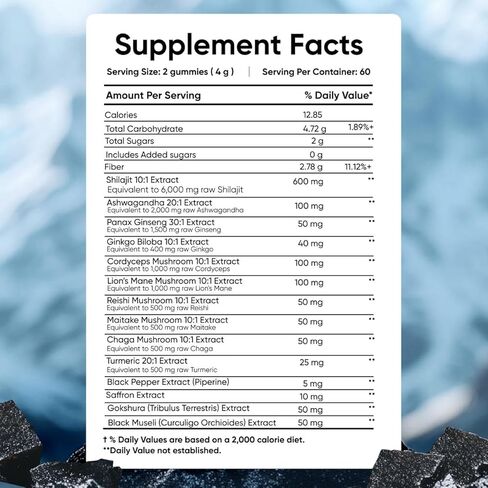 Himalayan Pure Shilajit Gummies I Lab Tested I Synergistic Blend of Ashwagandha & 5 Mushroom Complex | Fulvic Acid & 85+, Trace Minerals | for Men & Women (90 Count / 9.52 oz, Gold) in Saudi Arabia