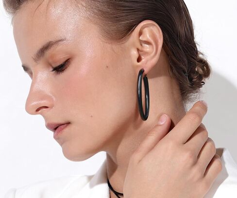 Stainless Steel Chunky Hoop Earrings For Women, Minimalist and Chic, Black/Gold Plated, Round Hoops Earrings Hypoallergenic, Size: 30mm/40mm/60mm/80mm, Come with Box in Saudi Arabia