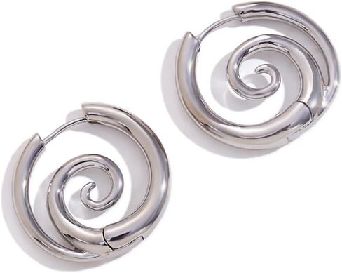 Sea Wave Spiral Hoop Earrings for Women Stainless Steel 18K Golden Plated Swirl Chunky Round Huggie Hoops Earring Fashion Birthday Jewelry Gifts Holiday in Saudi Arabia
