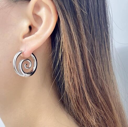 Sea Wave Spiral Hoop Earrings for Women Stainless Steel 18K Golden Plated Swirl Chunky Round Huggie Hoops Earring Fashion Birthday Jewelry Gifts Holiday in Saudi Arabia
