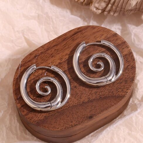 Sea Wave Spiral Hoop Earrings for Women Stainless Steel 18K Golden Plated Swirl Chunky Round Huggie Hoops Earring Fashion Birthday Jewelry Gifts Holiday in Saudi Arabia