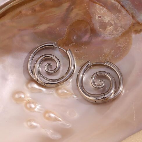 Sea Wave Spiral Hoop Earrings for Women Stainless Steel 18K Golden Plated Swirl Chunky Round Huggie Hoops Earring Fashion Birthday Jewelry Gifts Holiday in Saudi Arabia