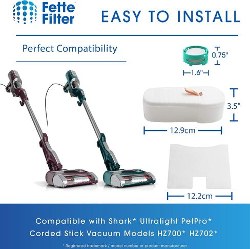 فلتر Fette - طقم فلتر مكون من 6 قطع متوافق مع Shark Vertex & UltraLight Vacuum HZ2000، HZ2002، HZ251، HH200، HH202، HZ602 الجزء # XPMFHZ2000 & XFFKHZ2000 in Kuwait