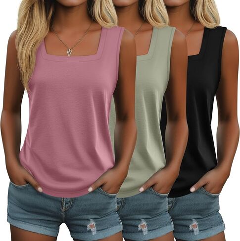 Huukaey 3 Pack Summer Women's Tank Tops Cotton Sirless Sert in Saudi Arabia