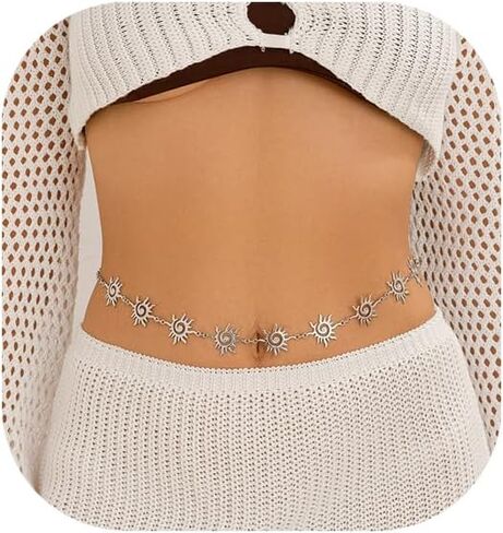 Metal Gold Sun Flower Waist Belt,34Inch Sun Belly Chain Belt,Sexy Sunflower Belly Body Chain Belt,Outfit Dress Long Gold Waist Belt Jewelry for Women in Saudi Arabia