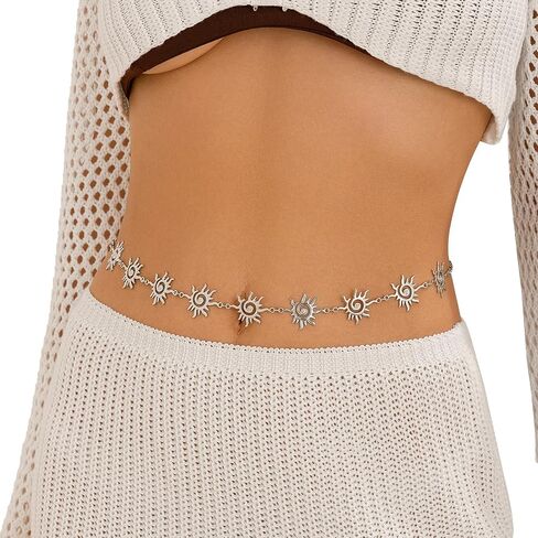 Metal Gold Sun Flower Waist Belt,34Inch Sun Belly Chain Belt,Sexy Sunflower Belly Body Chain Belt,Outfit Dress Long Gold Waist Belt Jewelry for Women in Saudi Arabia