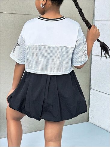 Girl's 2 Piece Summer Sets Clothing V Neck Crop Jersey Shirts and Mini Bubble Skirts Sports Set in Saudi Arabia