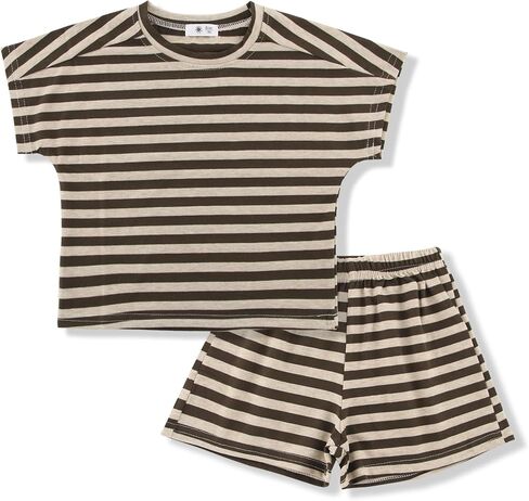 Girls 2 Piece Outfits Summer Girls Striped Batwing Sleeve Top and Short Sets 2-10Y in Saudi Arabia