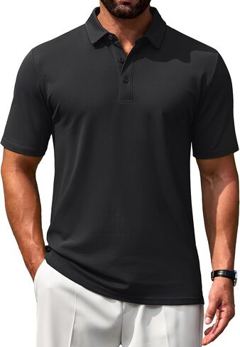 قمصان البولو للرجال Cotrasen Men Shirts Short Soft Cotton Pique Thirts 3 Buttons Classic Fit Perform in Kuwait