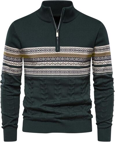 Men's Quarter-Zip Up Pullover Sweater Striped Slim Fit Sweater Casual Lightweight Warm Long Sleeve Mock Neck Sweater in Saudi Arabia