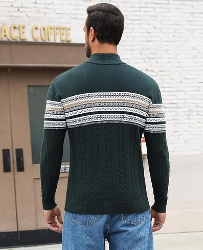 Men's Quarter-Zip Up Pullover Sweater Striped Slim Fit Sweater Casual Lightweight Warm Long Sleeve Mock Neck Sweater in Saudi Arabia