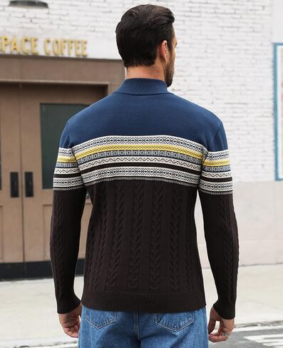Men's Quarter-Zip Up Pullover Sweater Striped Slim Fit Sweater Casual Lightweight Warm Long Sleeve Mock Neck Sweater in Saudi Arabia