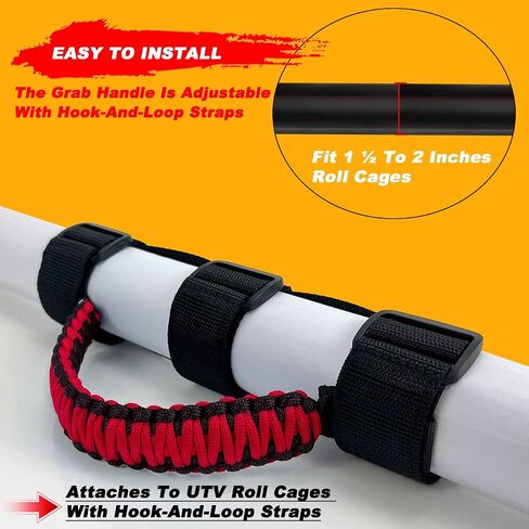 Roll Bar Grab Handles for UTV&ATV,Hand Holds fits 1.5-2"Roll Cages for Polaris/Kawasaki/Honda/Yamaha,Paracord,Black/Red in Saudi Arabia