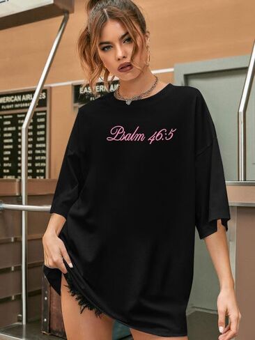 Oversized Christian Shirts for Women God is Within Her T Shirt Jesus Religious Gift Tee Bible Verse Inspirational Tops in Saudi Arabia