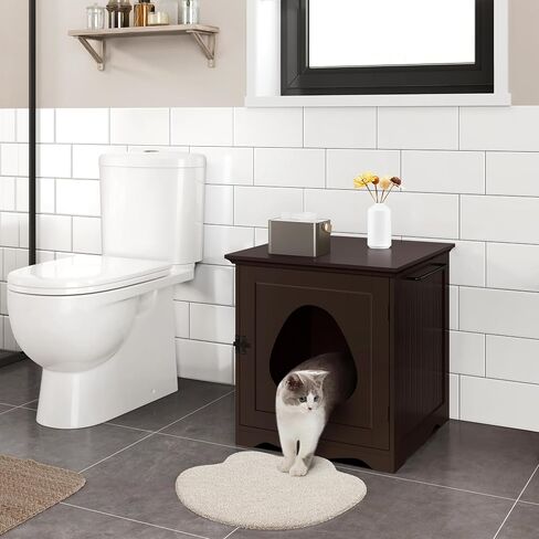 Yaheetech Cat Litter Box Furniture, Indoor Litter Box Enclosure Hidden Cat Washroom Night Stand Decorative Cat House Side Table, Indoor Pet Crate Storage Bench for Small Cat Kitten in Saudi Arabia