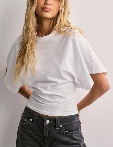 قمصان lumister للسيدات Crewneck تشديد تي شيرت قميص غير رسمي على الأكمام قصيرة الأكمام قمم الصلبة اللون المحملات الأساسية in Kuwait