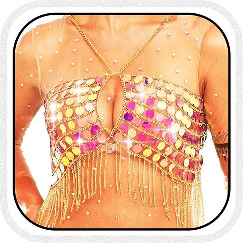 Aukmla requin Bra Bra Body Stain Top Halter Crops Tops Beach Bikini Chest Chains Jewelry Body Jewelry for Women in Saudi Arabia
